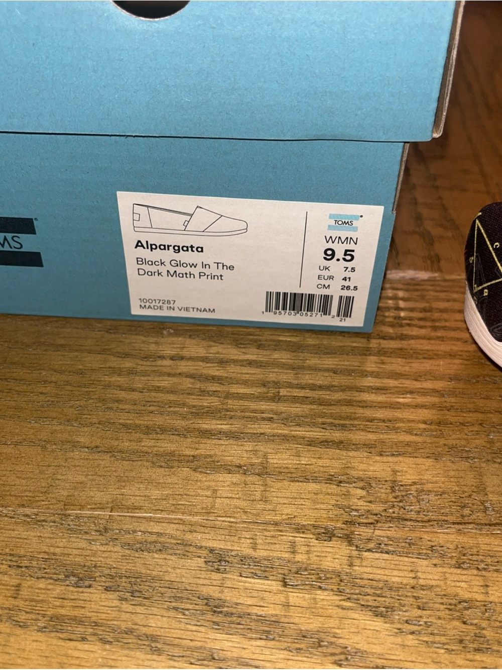 TOMS Alpargata Slip-On Flat Womens 9.5 Black Canvas Glow In the Dark Math - Picture 2 of 11